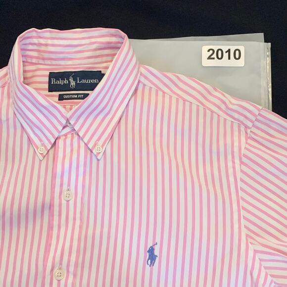 Ralph Lauren Mens Custom Fit Shirt Medium Pink White Striped Button Down Preppy - Picture 15 of 15